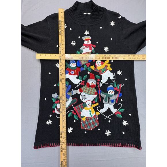 Victoria Jones Woman Black Snowman Holiday Christmas Sweater Medium - Picture 3 of 10